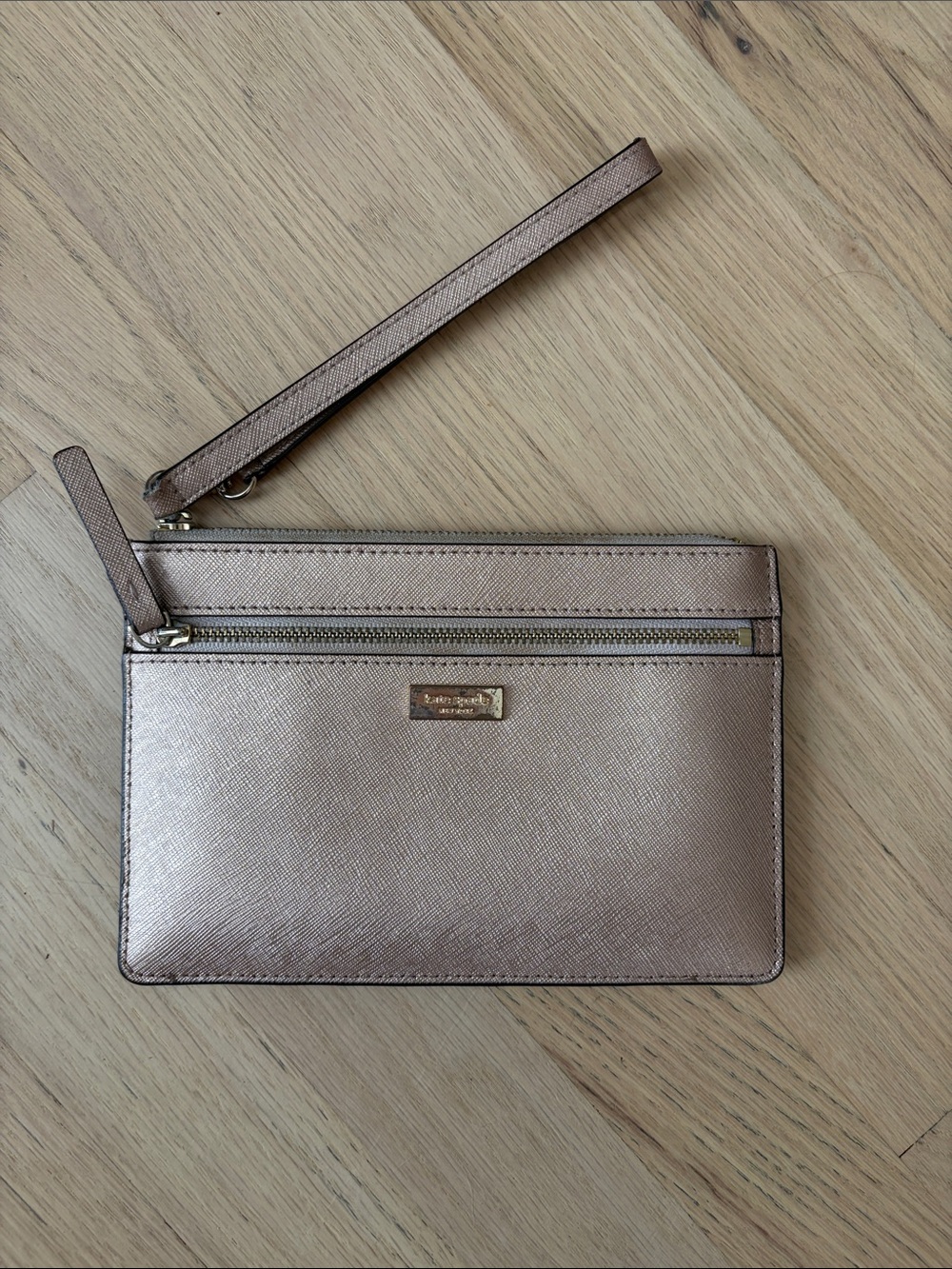 kate spade Metallic Rose Gold Saffiano Wristlet